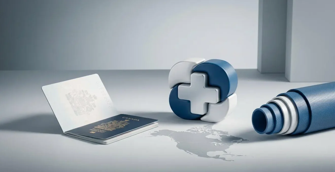 Contexte médical symbolisant la protection financière pour les voyages en Amérique du Nord avec couverture illimitée