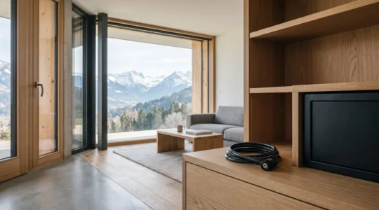 Intérieur suisse moderne protégé contre les risques naturels et le vol